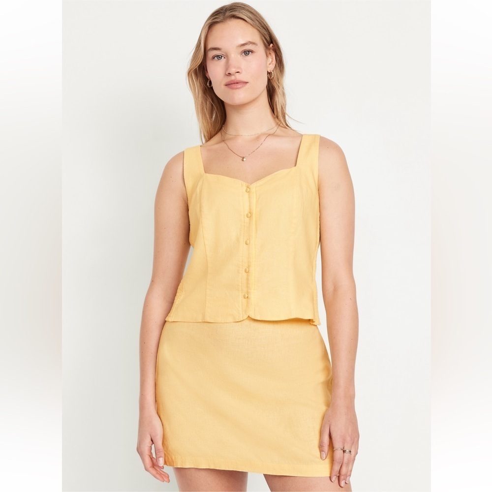 Old Navy Button Front Linen Blend Vest 2X in Sweet Butter Yellow